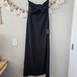 Lulus Black Bow Strapless Maxi Gown Dress Formal Wedding Party Aline NWT M